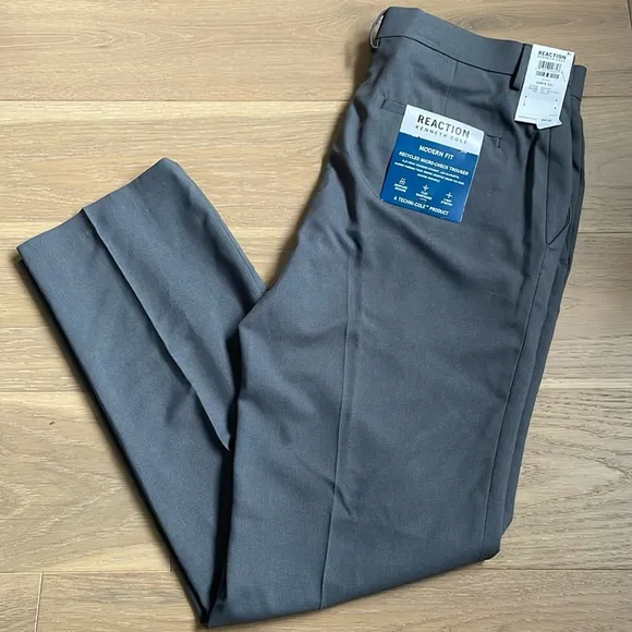 Kenneth Cole Reaction Men’s Modern Fit Grey Mini Check Suit Dress Pants 34Wx32L