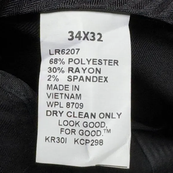 Kenneth Techni Cole Reaction Modern Fit Flat Front Dress Pants Black 34x32 NWT