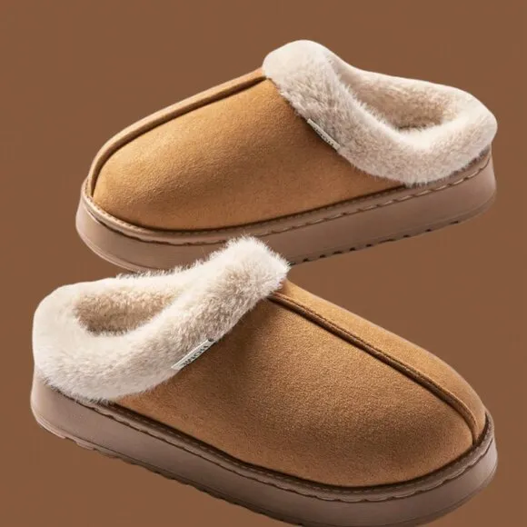Khaki Women's Bootie Fluffy Fuzzy Plush Lined Warm Cozy Slipper slippers