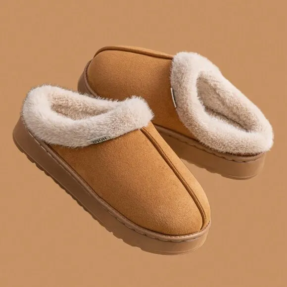 Khaki Women's Bootie Fluffy Fuzzy Plush Lined Warm Cozy Slipper slippers