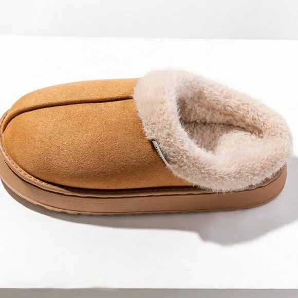 Khaki Women's Bootie Fluffy Fuzzy Plush Lined Warm Cozy Slipper slippers