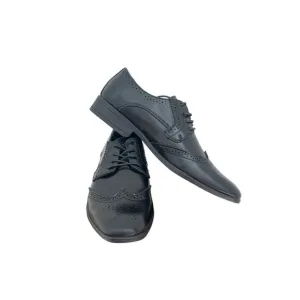 KIDS  Black Leather Oxford Wingtip Dress Shoes By Bravo!