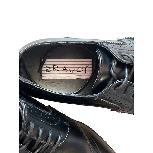 KIDS  Black Leather Oxford Wingtip Dress Shoes By Bravo!