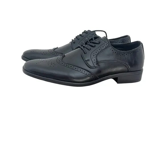 KIDS  Black Leather Oxford Wingtip Dress Shoes By Bravo!