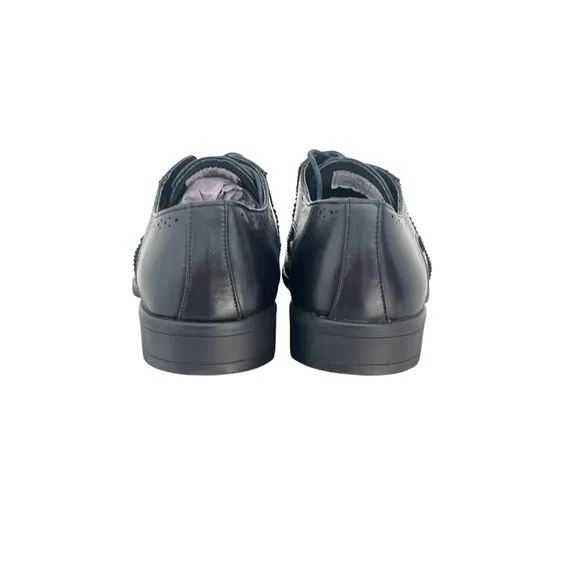 KIDS  Black Leather Oxford Wingtip Dress Shoes By Bravo!