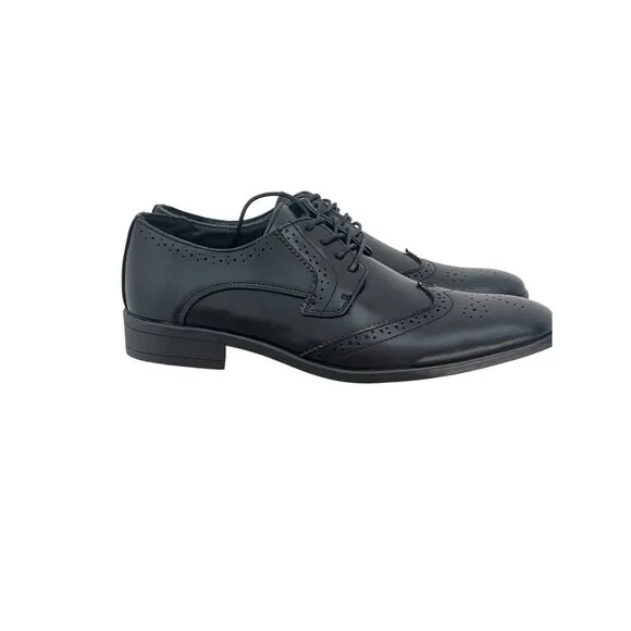 KIDS  Black Leather Oxford Wingtip Dress Shoes By Bravo!