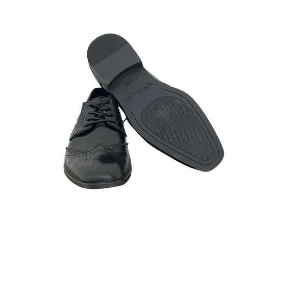 KIDS  Black Leather Oxford Wingtip Dress Shoes By Bravo!