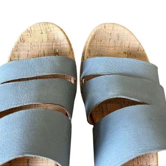 Kork-Ease Sandals Platform Wedge Slides Menzie Size 9 Blue Leather Comfort
