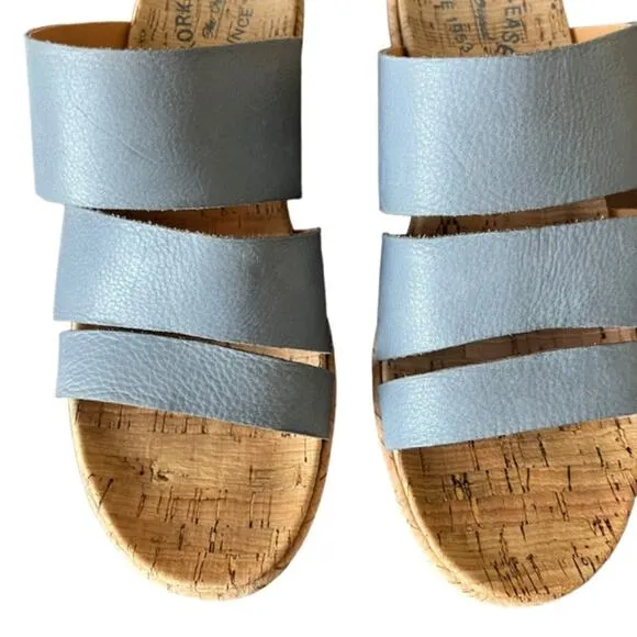 Kork-Ease Sandals Platform Wedge Slides Menzie Size 9 Blue Leather Comfort