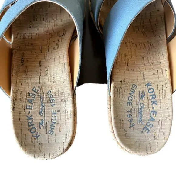Kork-Ease Sandals Platform Wedge Slides Menzie Size 9 Blue Leather Comfort