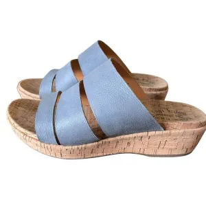 Kork-Ease Sandals Platform Wedge Slides Menzie Size 9 Blue Leather Comfort