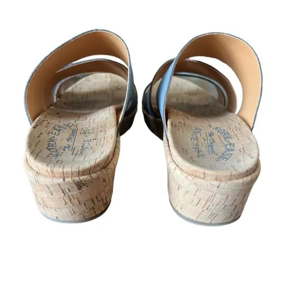 Kork-Ease Sandals Platform Wedge Slides Menzie Size 9 Blue Leather Comfort