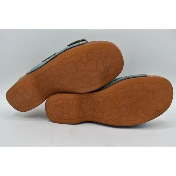 Kork Ease Womens Size 8 Saffron Turquoise Full Grain Leather Slide Sandals Shoes