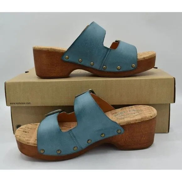 Kork Ease Womens Size 8 Saffron Turquoise Full Grain Leather Slide Sandals Shoes