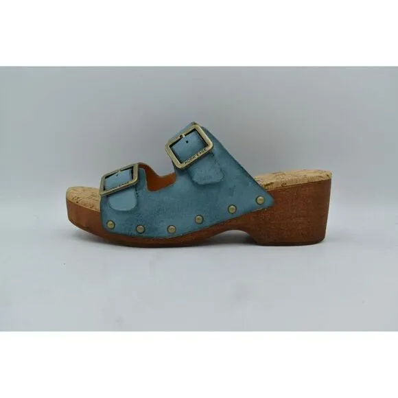 Kork Ease Womens Size 8 Saffron Turquoise Full Grain Leather Slide Sandals Shoes