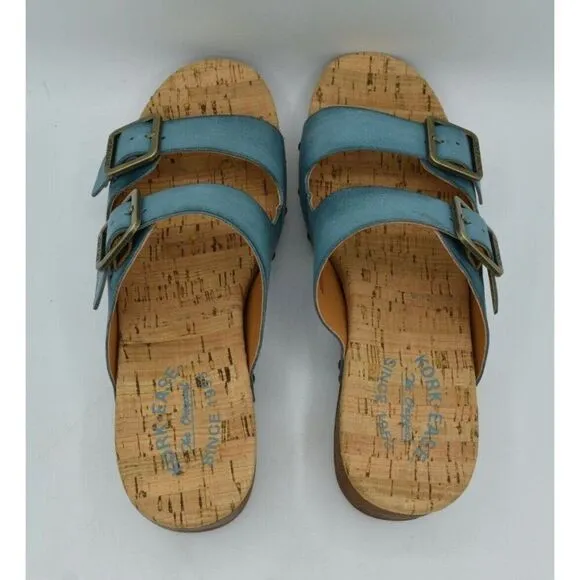 Kork Ease Womens Size 8 Saffron Turquoise Full Grain Leather Slide Sandals Shoes