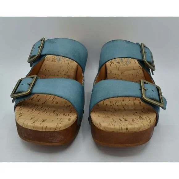 Kork Ease Womens Size 8 Saffron Turquoise Full Grain Leather Slide Sandals Shoes