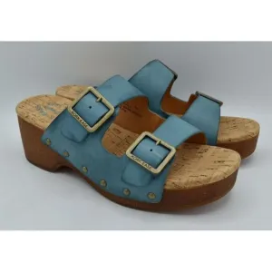Kork Ease Womens Size 8 Saffron Turquoise Full Grain Leather Slide Sandals Shoes