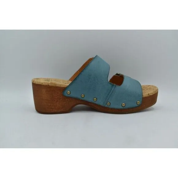 Kork Ease Womens Size 8 Saffron Turquoise Full Grain Leather Slide Sandals Shoes