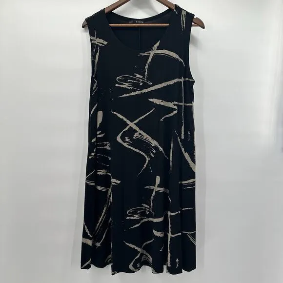 Kozan Dress Womens XL Black Slinky Art A-Line Modern Casual Travel