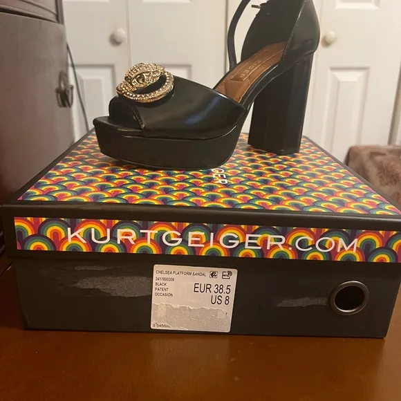 Kurt Geiger Black Platform Peep-Toe Sandals