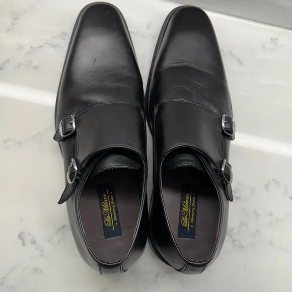 La Milano Monk Strap Dress Shoes Black Leather Size 11 Memory Foam Comfort