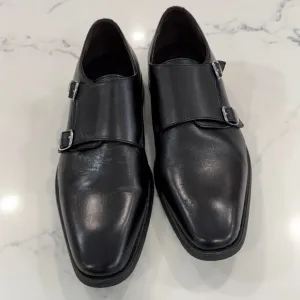 La Milano Monk Strap Dress Shoes Black Leather Size 11 Memory Foam Comfort