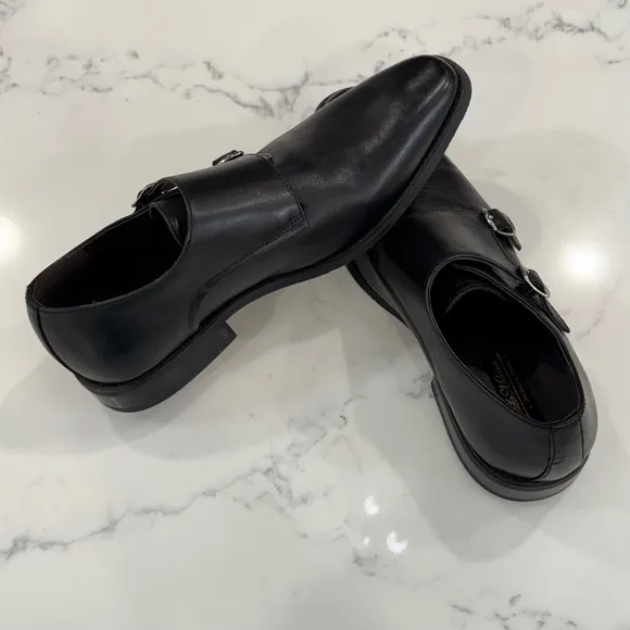 La Milano Monk Strap Dress Shoes Black Leather Size 11 Memory Foam Comfort