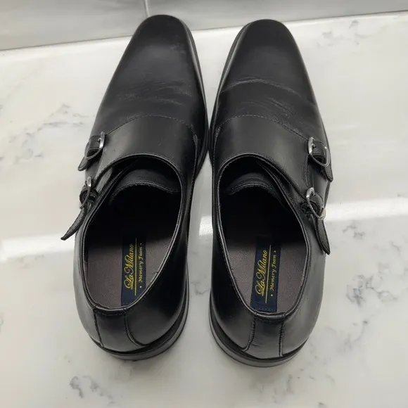 La Milano Monk Strap Dress Shoes Black Leather Size 11 Memory Foam Comfort