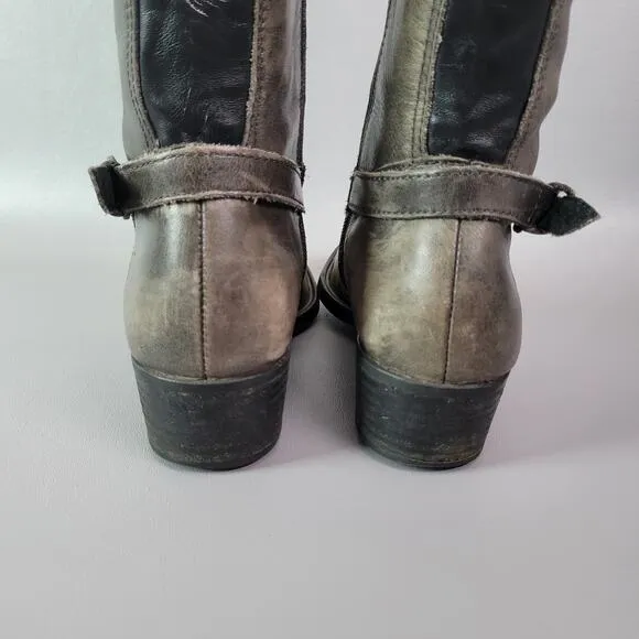 Ladies Born Helen Buckle Zip Knee Boots 8 M Gray Distressed Leather Heel Shoes