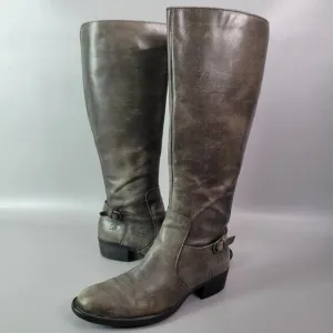 Ladies Born Helen Buckle Zip Knee Boots 8 M Gray Distressed Leather Heel Shoes