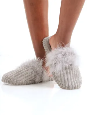 Ladies Quilted Fur Closed Toe Slipper - Sliver