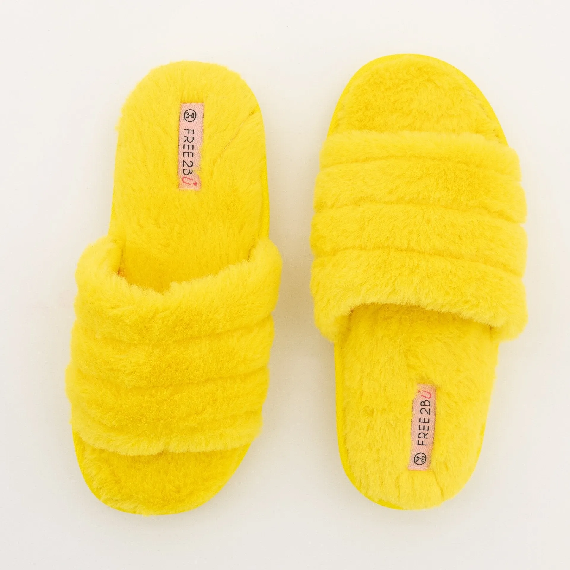 Ladies Quilted Peeptoe Fur Slipper With Slingback - Yellow