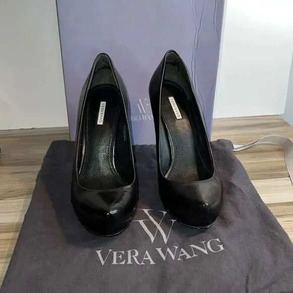 Ladies Vera Wang Raquel Hidden Platform Pumps Black Size 6 Leather Heels Shoes