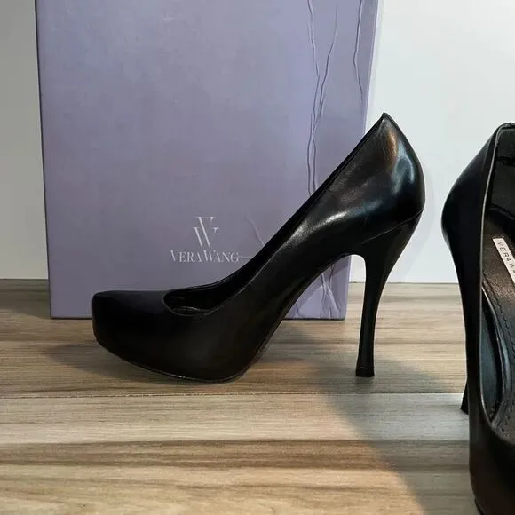 Ladies Vera Wang Raquel Hidden Platform Pumps Black Size 6 Leather Heels Shoes