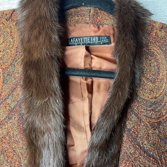 Lafayette 148 classic rabbit fur trim jacket