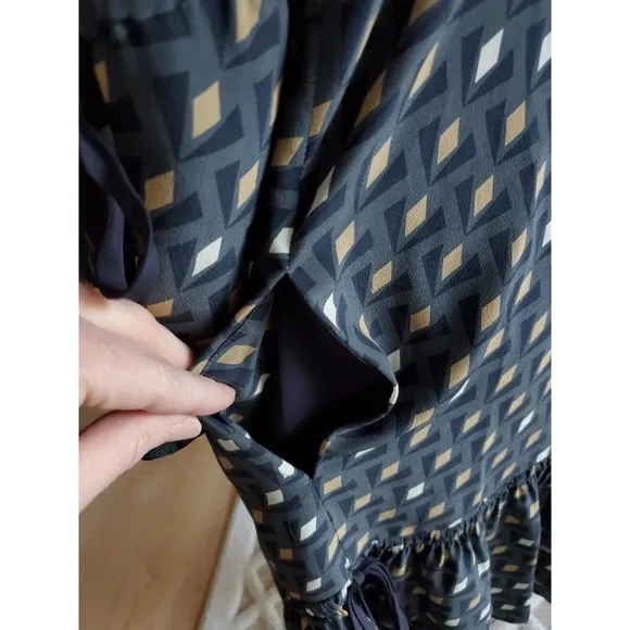 Lafayette 148 New York Anagrace Geometric Print Silk Dress Size S Classic