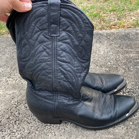 Laredo Men's Black with Silver Toe Classic Cowboy Boots| Western, Festival