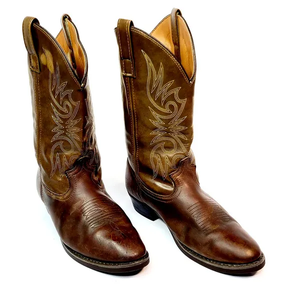 Laredo Paris Brown Leather Embroidery Pull On Western Boots Men's 10.5D 4242
