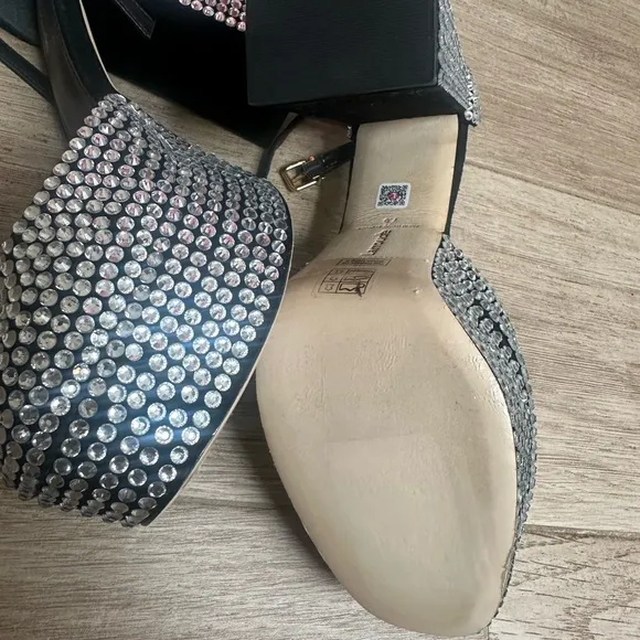 Larroude Black and Silver Platform Heels with Rhinestone Embellishments