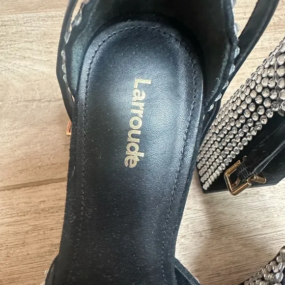 Larroude Black and Silver Platform Heels with Rhinestone Embellishments