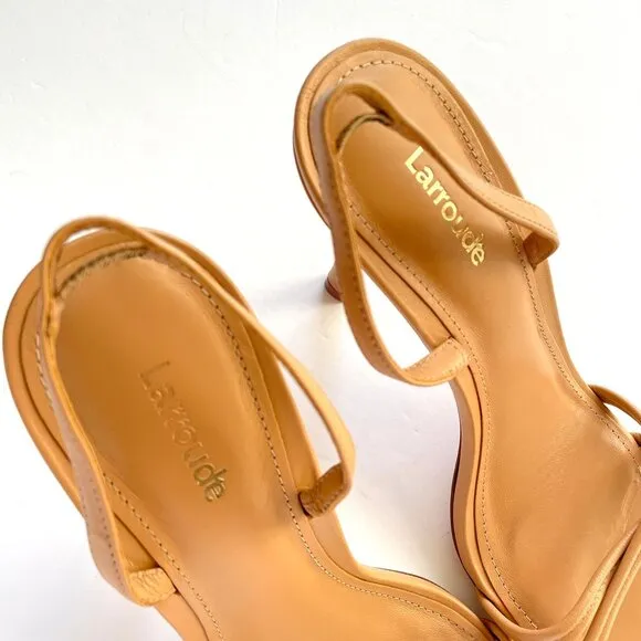 Larroude Womens Annie Nude Leather Pump Stiletto Heels Size 9 M‎ Slingback $315