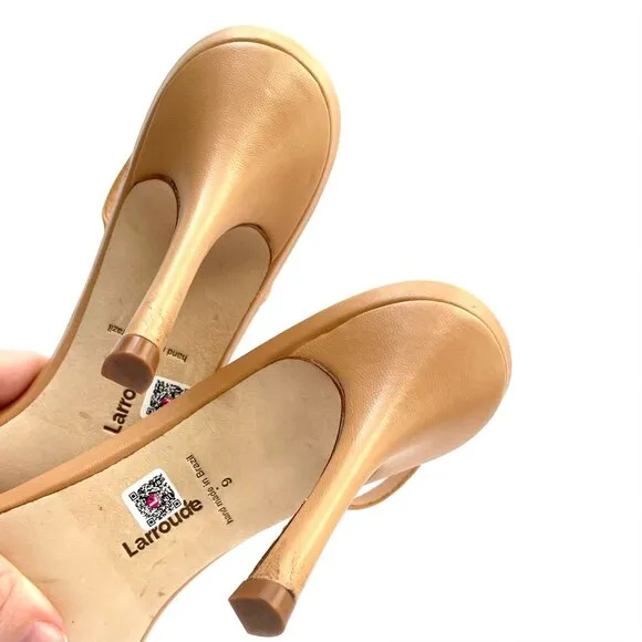 Larroude Womens Annie Nude Leather Pump Stiletto Heels Size 9 M‎ Slingback $315