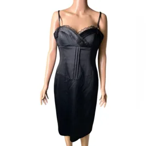LAUNDRY BY DESIGN Shelli Segal Black Satin Classic Bustier Top Midi Dress Sz 10