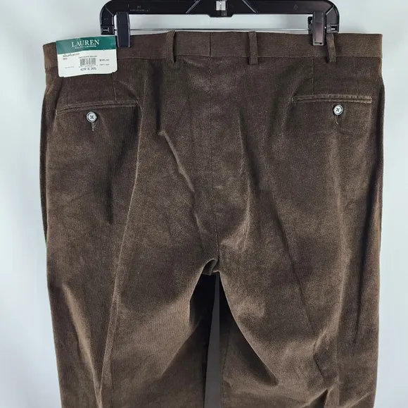 Lauren Ralph Lauren $95 Classic Fit Corduroy Pleated Dress Pants 42X30 Chocolate