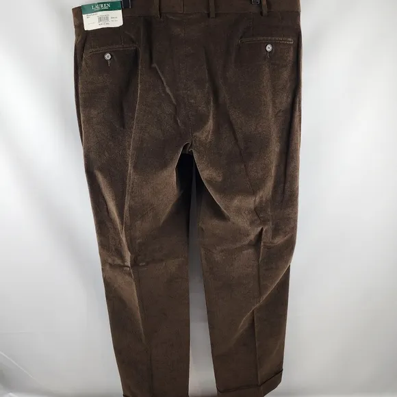 Lauren Ralph Lauren $95 Classic Fit Corduroy Pleated Dress Pants 42X30 Chocolate