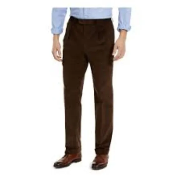 Lauren Ralph Lauren $95 Classic Fit Corduroy Pleated Dress Pants 42X30 Chocolate