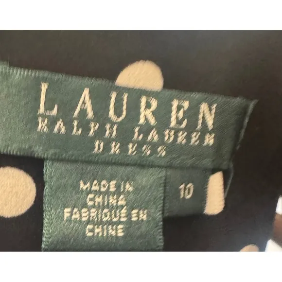 Lauren Ralph Lauren Polka Dot Dress Sleeveless Stretch Midi Black SZ 10