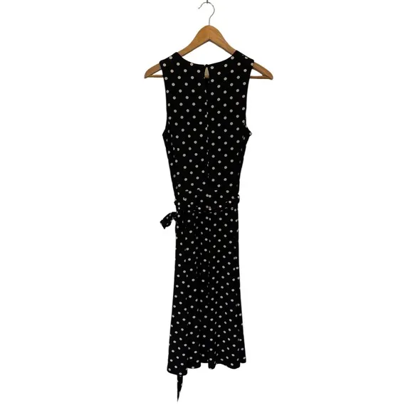 Lauren Ralph Lauren Polka Dot Dress Sleeveless Stretch Midi Black SZ 10