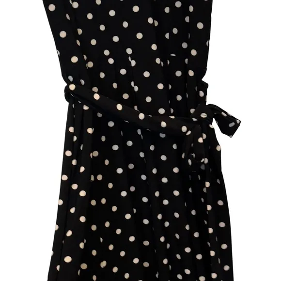 Lauren Ralph Lauren Polka Dot Dress Sleeveless Stretch Midi Black SZ 10